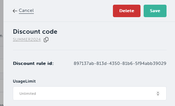 Discount code dialog box