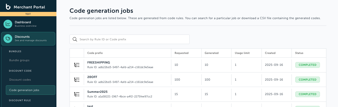 Code generation jobs
