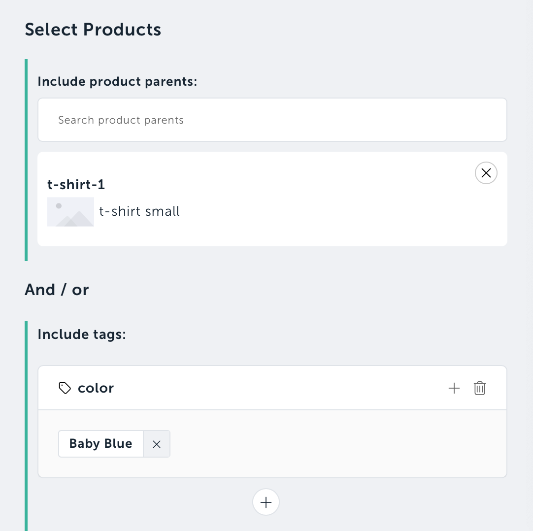 Select products for the item rule