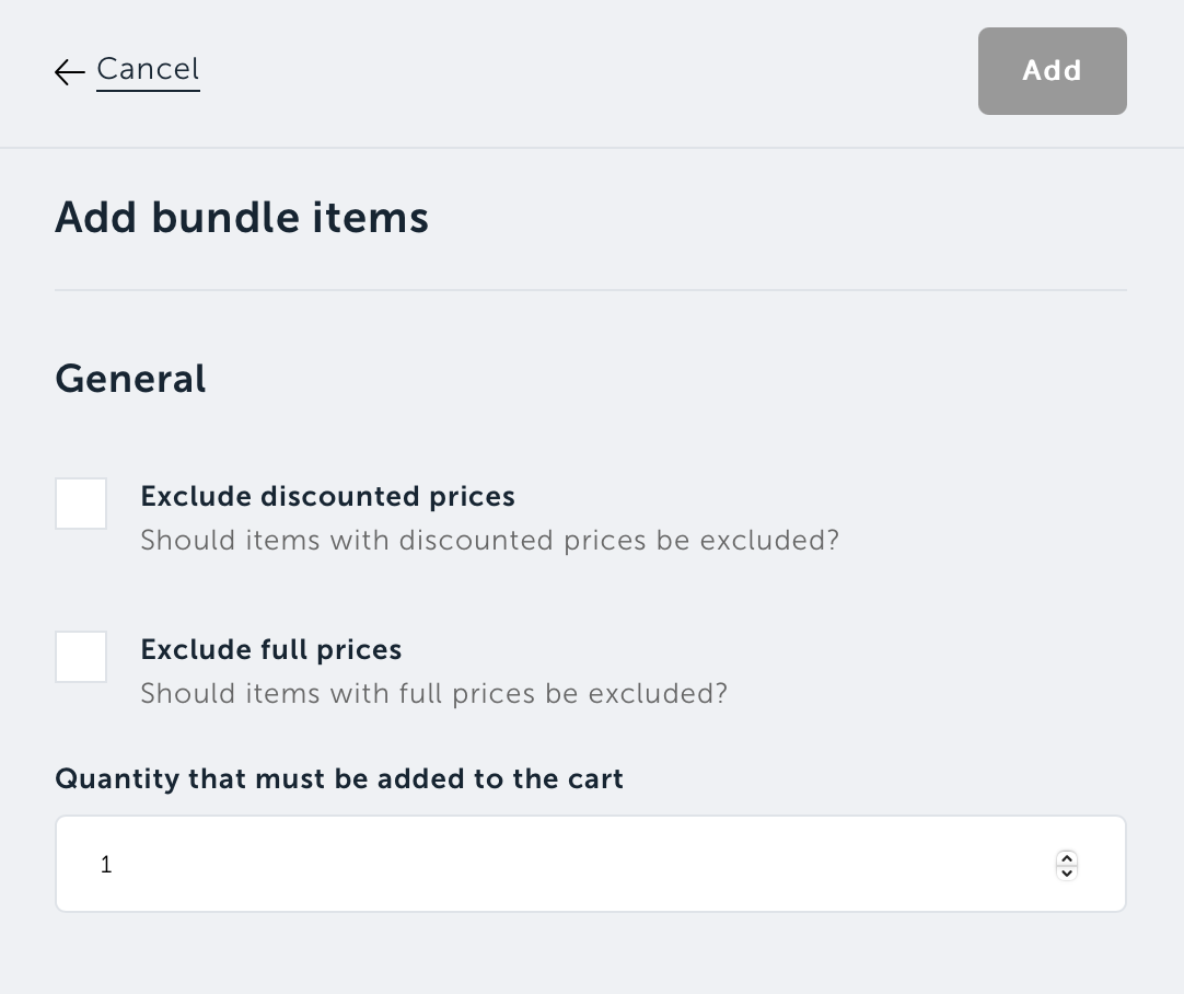 General settings for creating an item rule