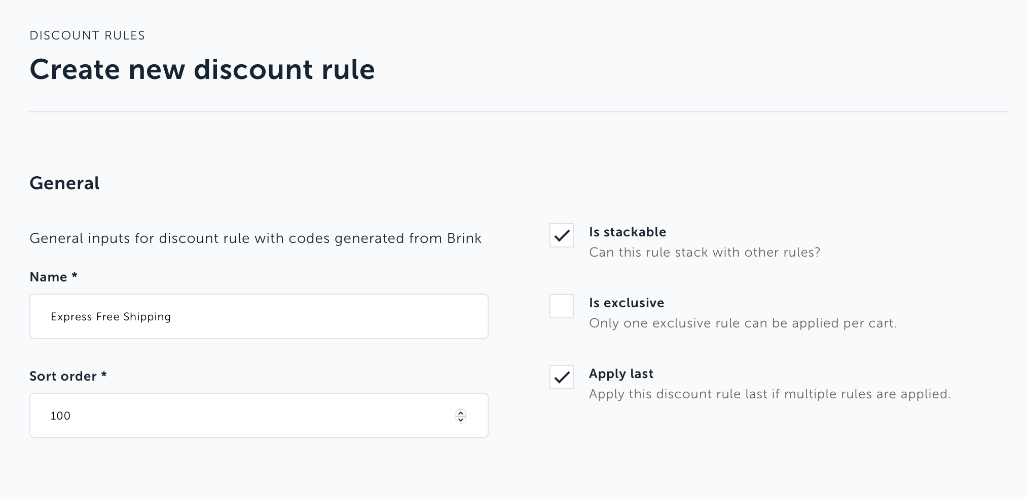 Discount rule general settings
