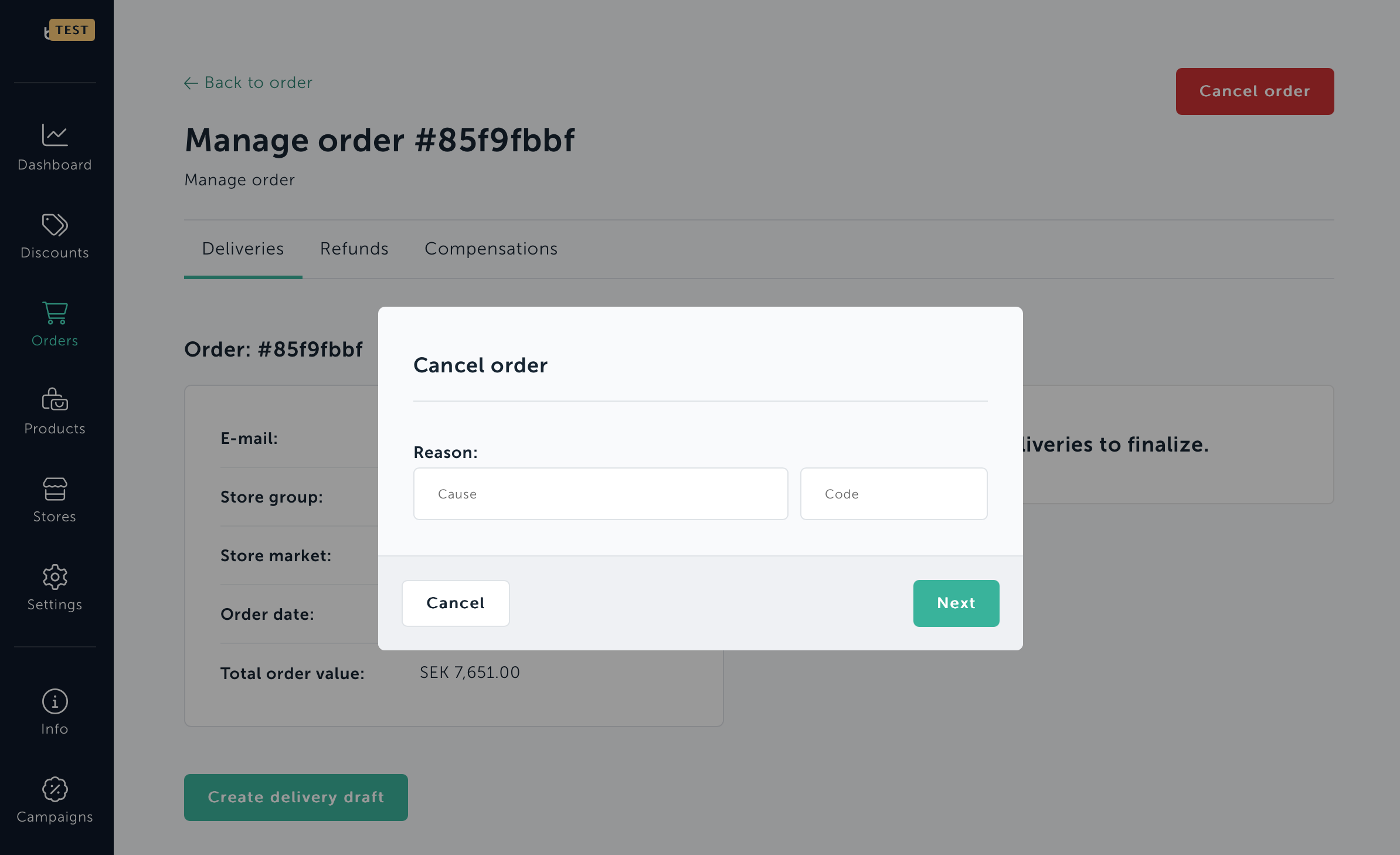 Cancel orders