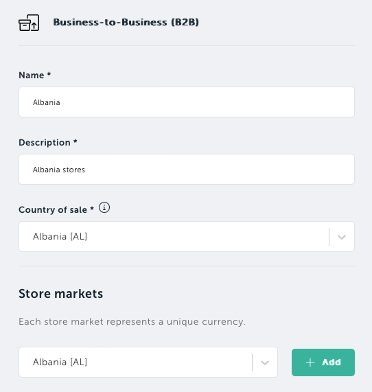 Set country of sale for you B2B Store group