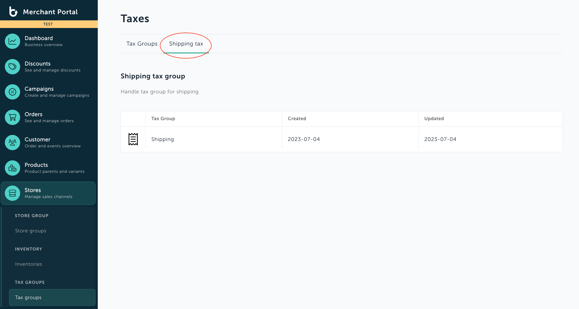 Create and manage a Shipping tax group